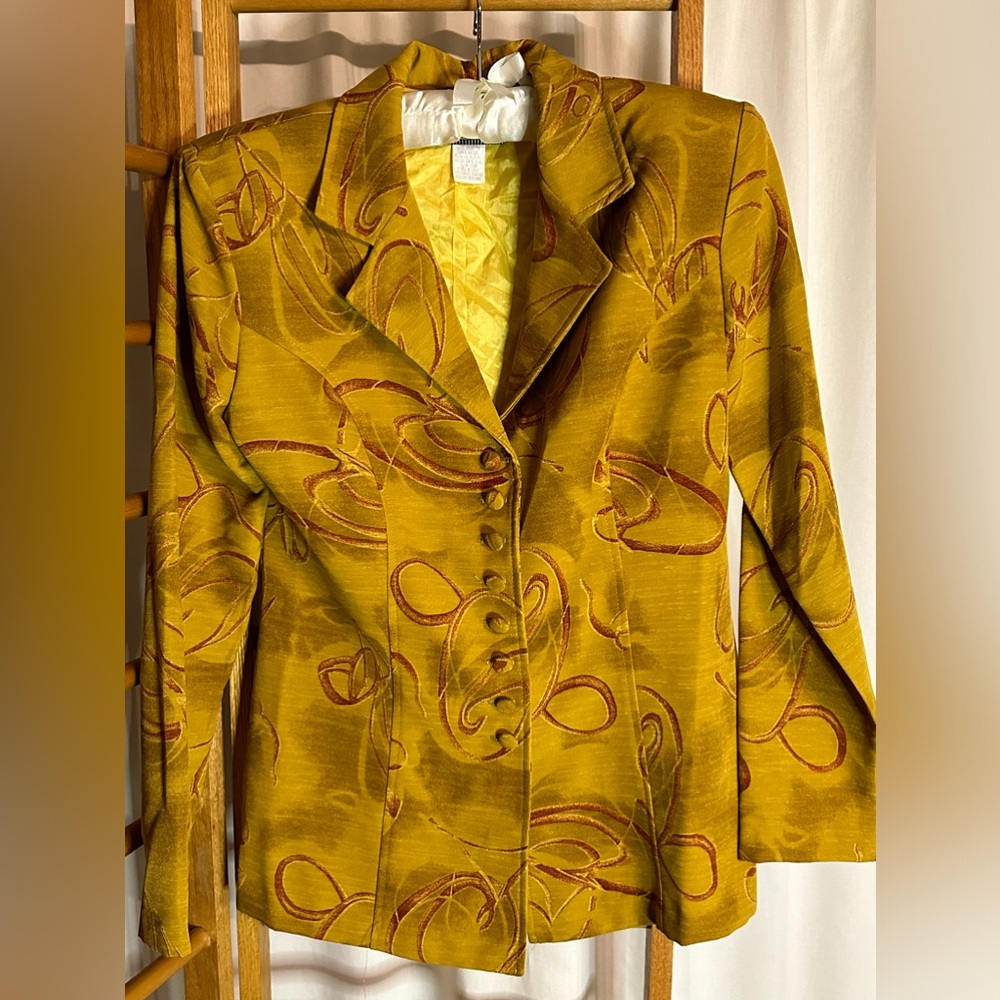 Vintage Victoria Chase Gold Retro Unlined Blazer Suit Jacket size medium